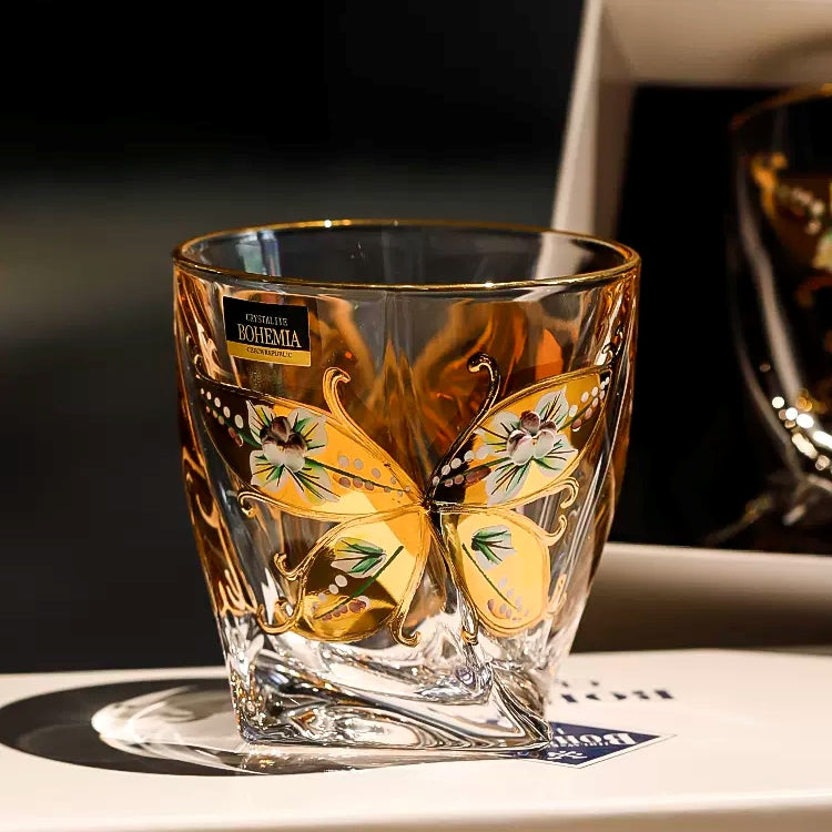 Whisky Decanter Set Bohemia Crystalite Butterfly Gold Enamel Czech Crystal Whisky Glass Decanter Gift Box