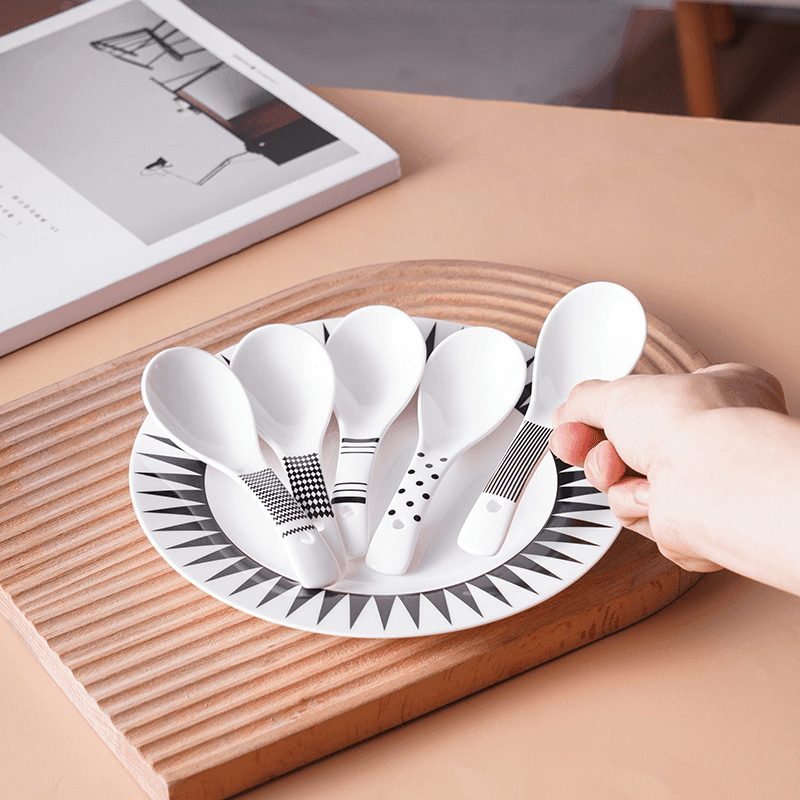 Ceramic Chopsticks & Spoon Set of 5 with Rice Paddle Shamoji