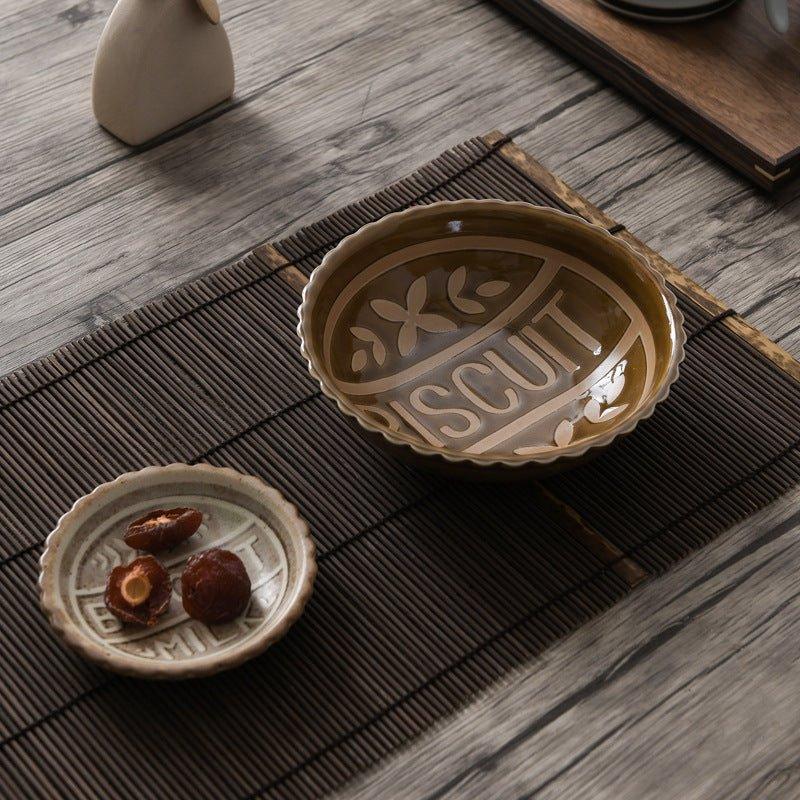Ceramic Tableware Japanese Butter Biscuit Embossed Plate Bowl Set