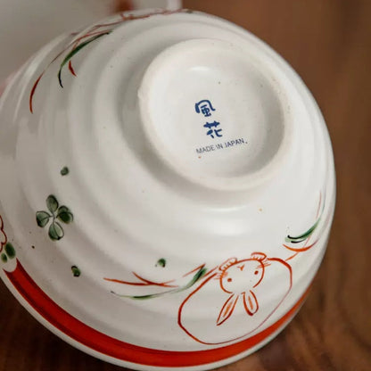 Japanese Ceramic Bowl Set of 5 – Mino Ware Rabbit Design