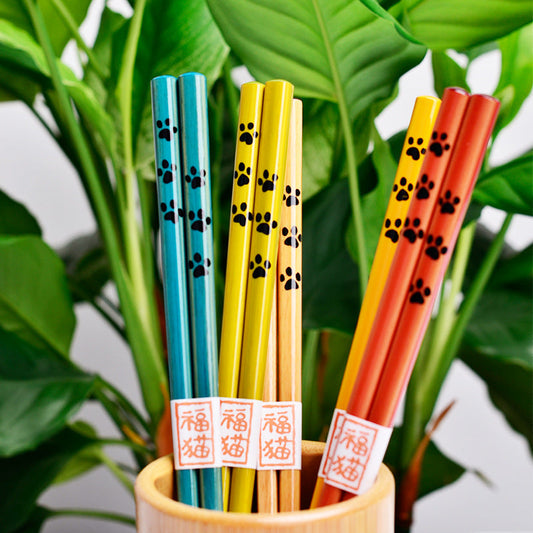 Chopsticks Set of 5 | Paw Print Handcrafted Wooden Japanese Chopsticks