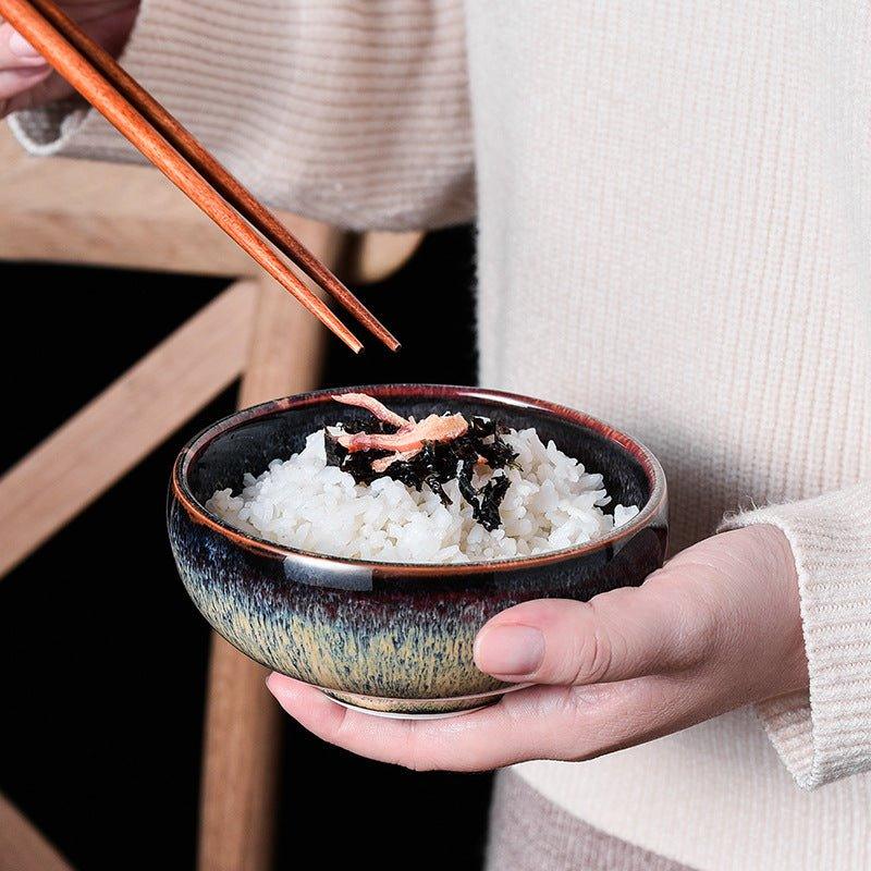 Glazed Ceramic Bowl Japanese Gloss Finish Blue Teal with Spoon Option