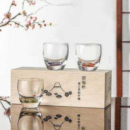 Sake Cup Set Japanese Gold Mt. Fuji Glass – Shochikubai 3pc
