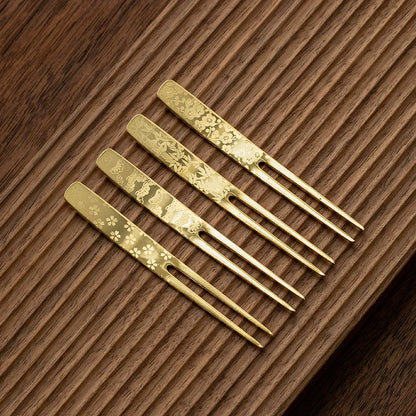 Dessert Fork Gold Stainless Steel Japanese Engraved Sakura Set