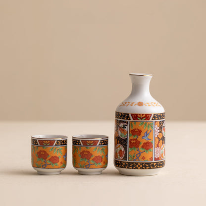 Ceramic Sake Set | Mino Ware Tokkuri & 2 Ochoko Handcrafted