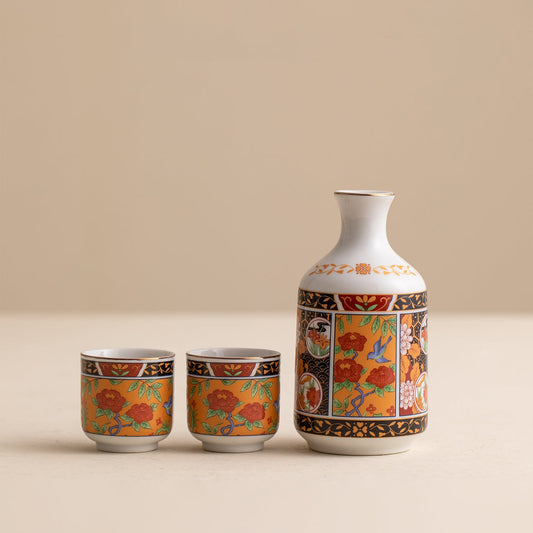 Ceramic Sake Set | Mino Ware Tokkuri & 2 Ochoko Handcrafted