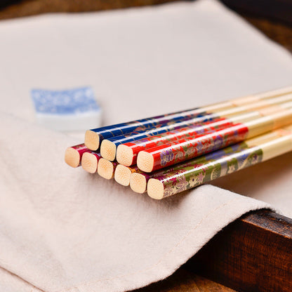 Bamboo Chopsticks Set Botanical Japanese Handcrafted 5 Pairs Gift