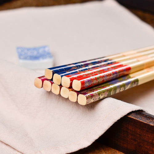 Bamboo Chopsticks Set Botanical Japanese Handcrafted 5 Pairs Gift