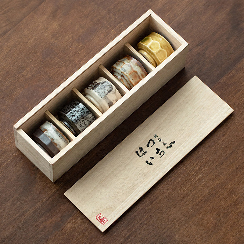 Tea Cup Set of 5 – Mino Ware Yusetsu Snow Melt Ceramic