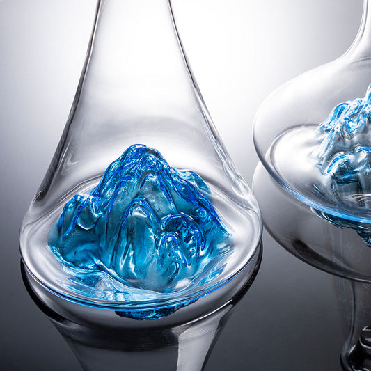 Wine Glasses Blue Stem Hand-Painted Burgundy Glass Decanter Set