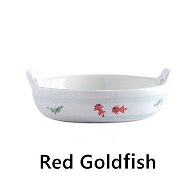 Ceramic Baking Plate Japanese Handcrafted Goldfish Design Oven Safe Serving and Decorative Plate