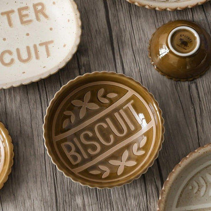 Ceramic Tableware Japanese Butter Biscuit Embossed Plate Bowl Set