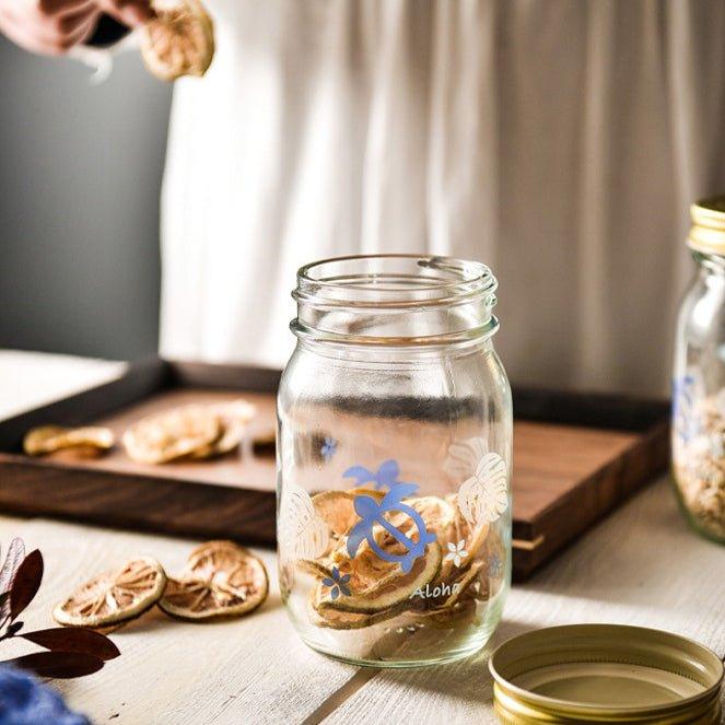 Glass Storage Jar Japanese Hand-Painted Kitchen Spice Jar