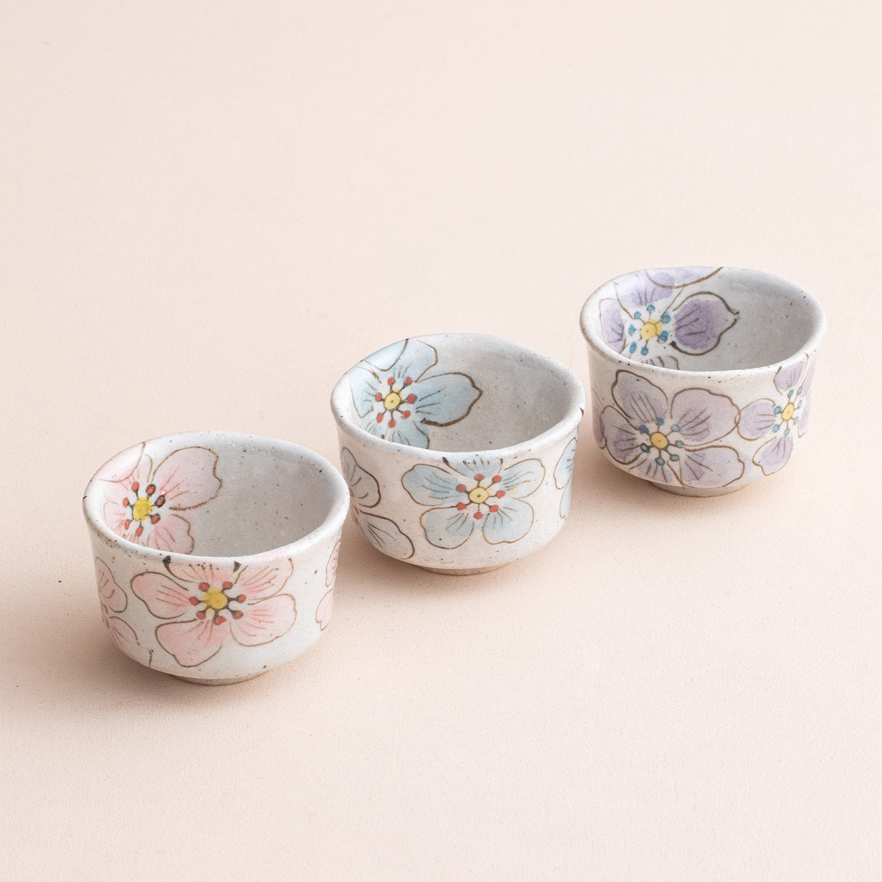 Tea Cup Set of 5 – Mino Ware Hana-Nagare Floral Painted
