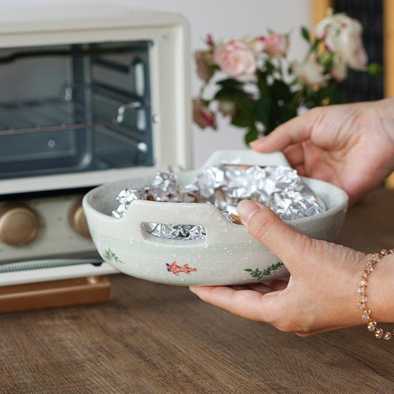 Ceramic Baking Plate Japanese Handcrafted Goldfish Design Oven Safe Serving and Decorative Plate