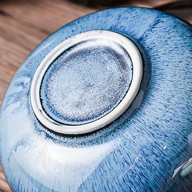 Glazed Ceramic Bowl Japanese Gloss Finish Blue Teal with Spoon Option