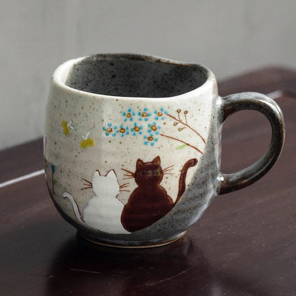 Japanese Ceramic Mug – Kutaniyaki Gold Floral or Cat Night