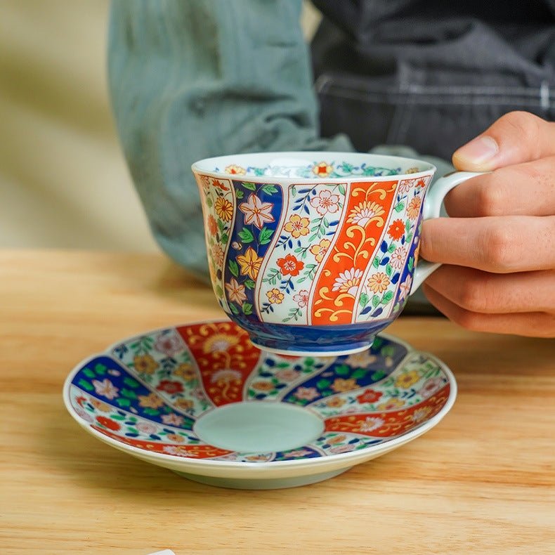 Japanese Tea Cup & Saucer Set – Mino Ware Kachofugetsu