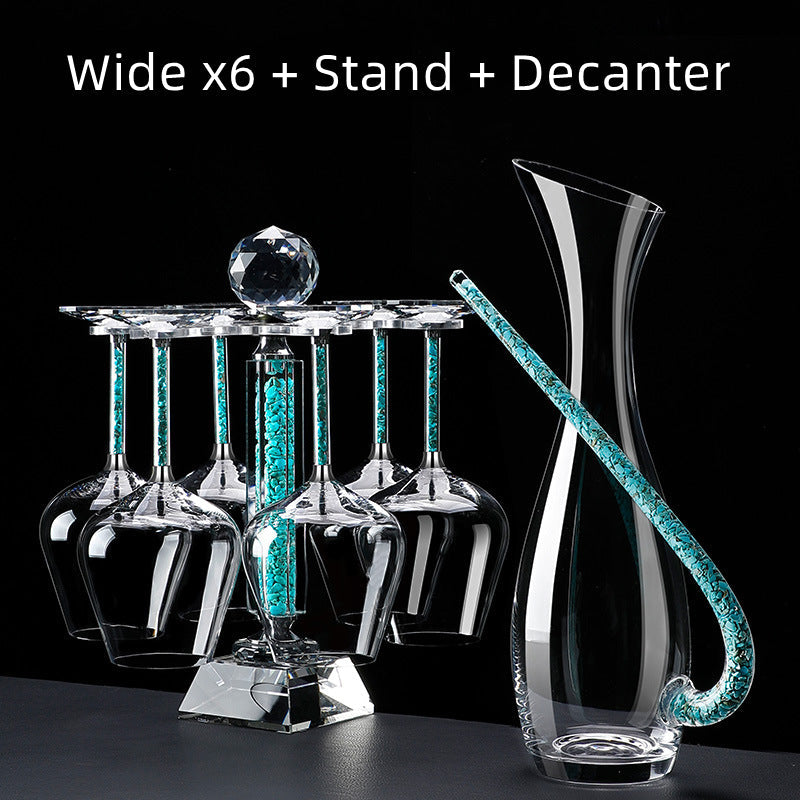 Red Wine Glasses Set Coral Turquoise Stem with Decanter & Stand – Elegant Crystal Glassware