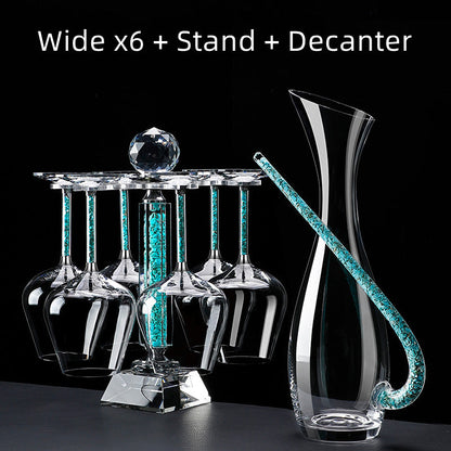 Red Wine Glasses Set Coral Turquoise Stem with Decanter & Stand – Elegant Crystal Glassware