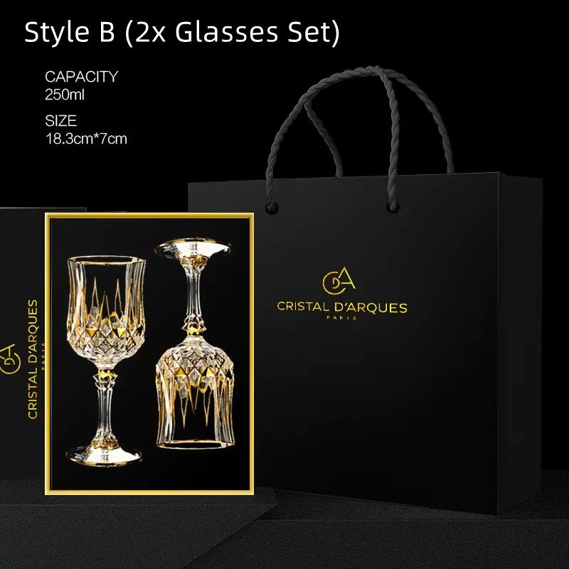 Crystal Wine Glasses Set Golden Vine with Decanter & Leather Case – Made in France | Cristal d'Arques