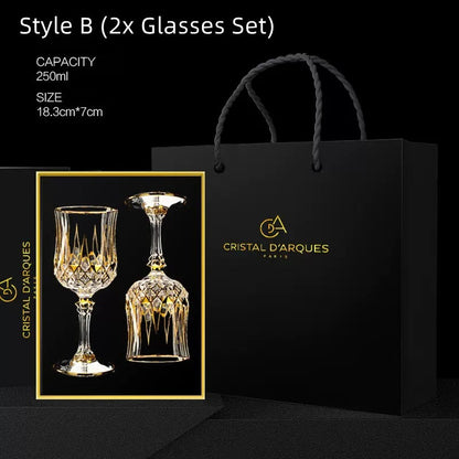 Crystal Wine Glasses Set Golden Vine with Decanter & Leather Case – Made in France | Cristal d'Arques