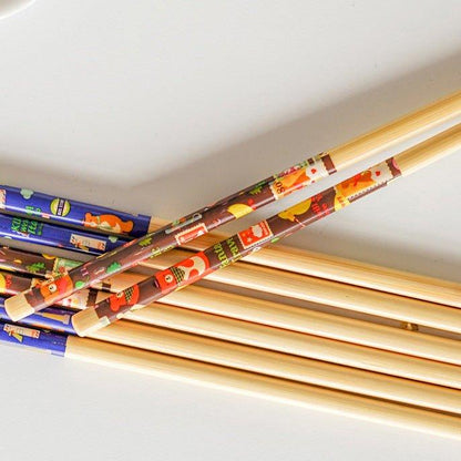 Bamboo Cooking Chopsticks Extended Bear Cartoon Anti-Slip Dual Set