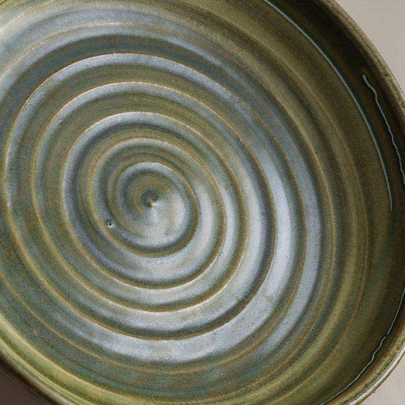 Ceramic Plate Japanese Handcrafted Curved Swirl Design Serving and Decorative Plate