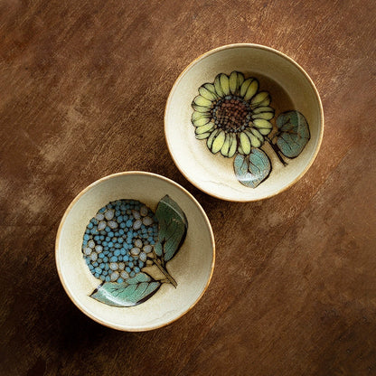 Ceramic Floral Bowl – Nunobiki Ware Hydrangea & Sunflower