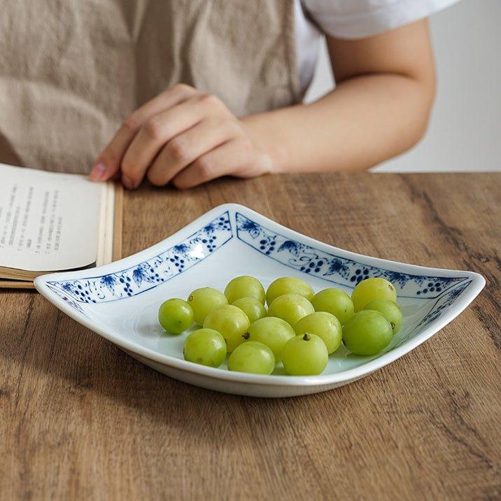 Japanese Square Plate | Mino Ware Ceramic Nature Design Dish