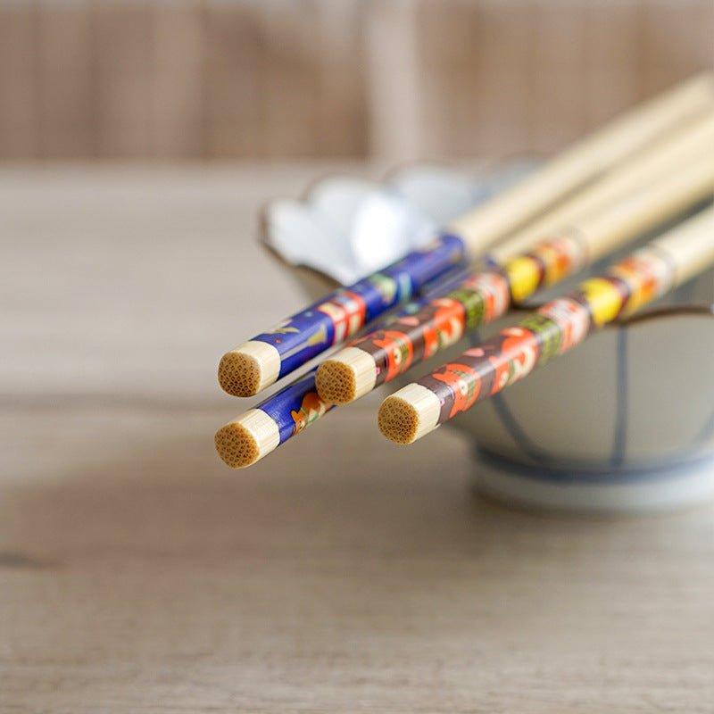 Bamboo Cooking Chopsticks Extended Bear Cartoon Anti-Slip Dual Set