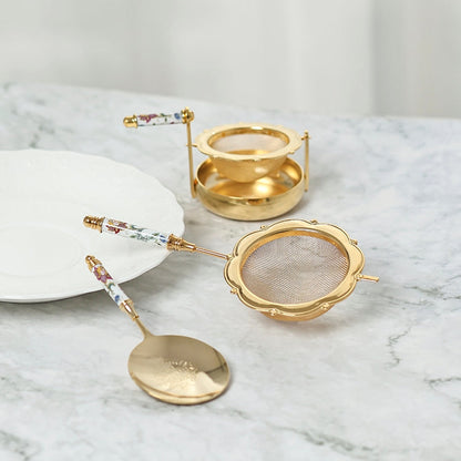 Japanese Tea Strainer Set | Porcelain Gold Floral Collection