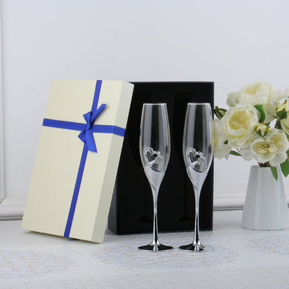 Champagne Glass Gift Set – Crystal Heart Silver Gold Rose