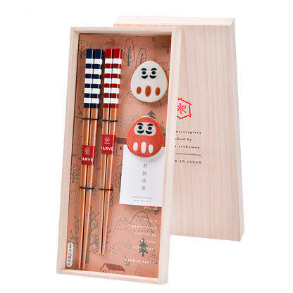 Daruma Chopsticks Wedding Gift Set Japanese Handcrafted His and Hers with Rests and Wooden Box