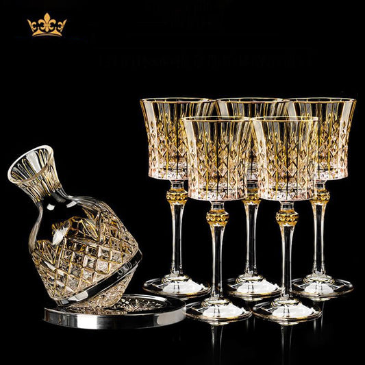 Crystal Wine Glasses Set Golden Vine with Decanter & Leather Case – Made in France | Cristal d'Arques