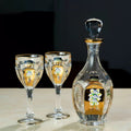 Wine Glass Decanter Set Bohemia Gold Enamel Floral Czech Crystal Wine Glass Decanter High Stem Gift Box
