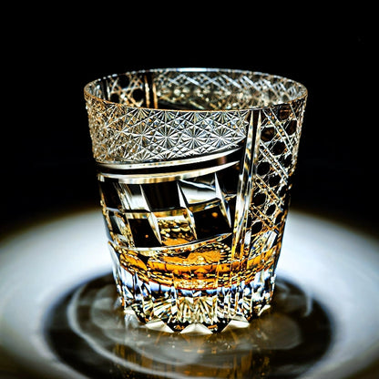 Crystal Whiskey Glass Midnight Motif | Edo Kiriko Hand-Cut Japanese Artisan Drinkware