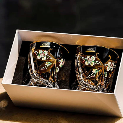 Whisky Decanter Set Bohemia Crystalite Butterfly Gold Enamel Czech Crystal Whisky Glass Decanter Gift Box