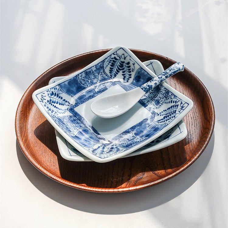 Japanese Square Plate | Mino Ware Ceramic Nature Design Dish