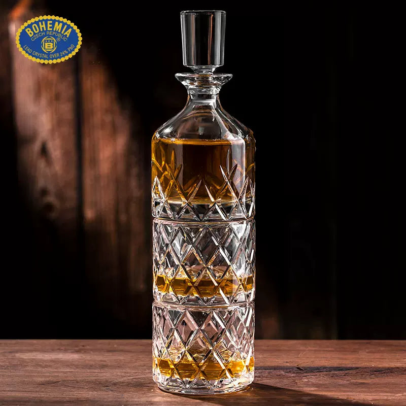 Whisky Decanter Set Bohemia Crystal Stackable Cut Crystal Whisky Decanter Glasses Czech Crystal Bar Gift Set