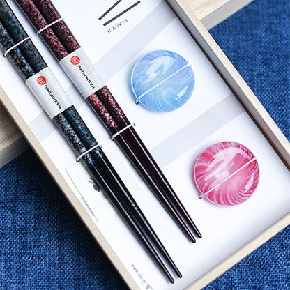 Chopsticks Wedding Gift Set | Japanese Snowflake Handcrafted Wood Couples Chopsticks