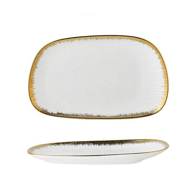 Ceramic Rectangular Plate – Matte Black White Gold Rim