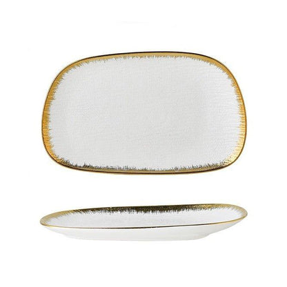 Ceramic Rectangular Plate – Matte Black White Gold Rim