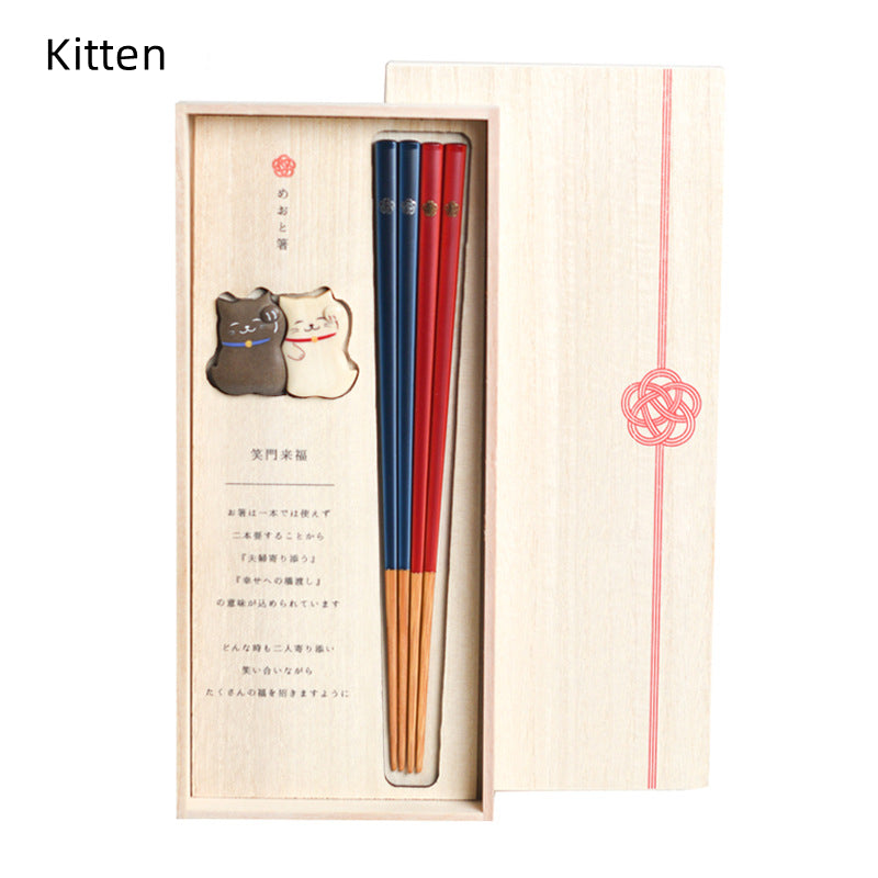 Chopsticks Gift Set | Japanese Shiba Inu & Kitten Handcrafted Wood Couples Wedding