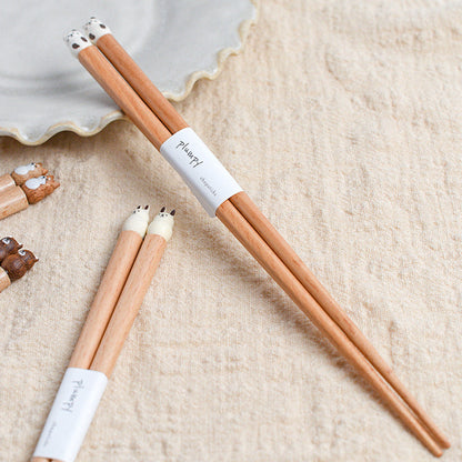 Kids Chopsticks Wooden Animal Sculpture | Shiba Bunny Bear