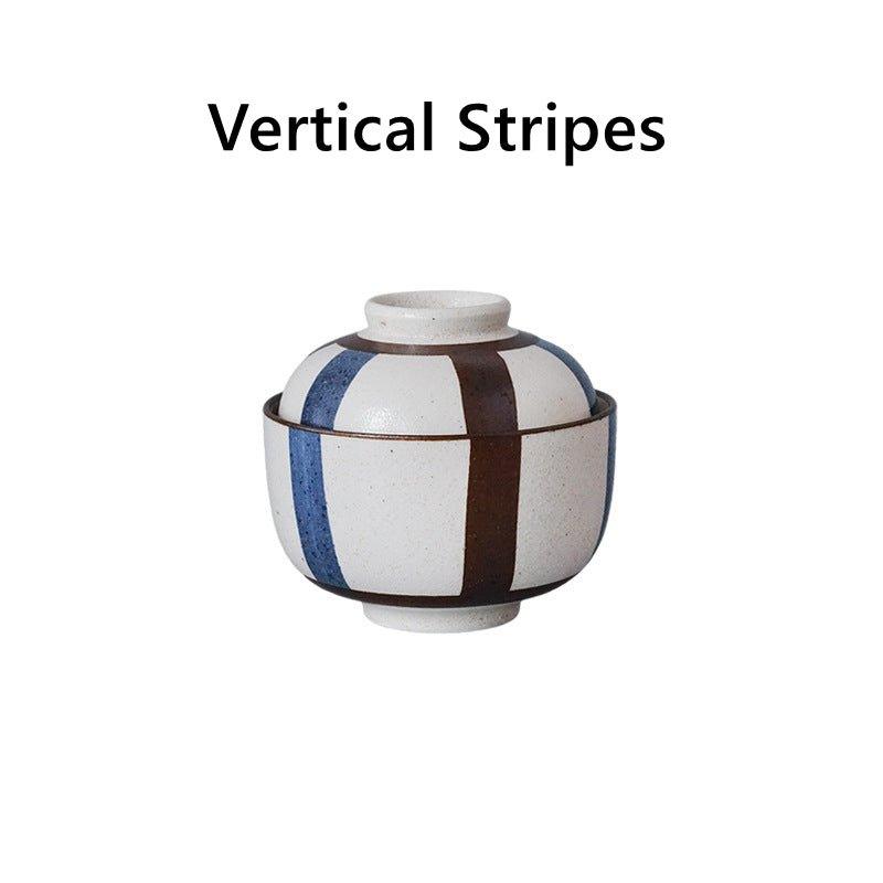 Ceramic Bowl with Lid Japanese Handcrafted Rounded Lidded Bowl Stripes Dotted Flower Styles