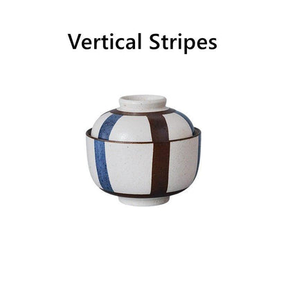 Ceramic Bowl with Lid Japanese Handcrafted Rounded Lidded Bowl Stripes Dotted Flower Styles
