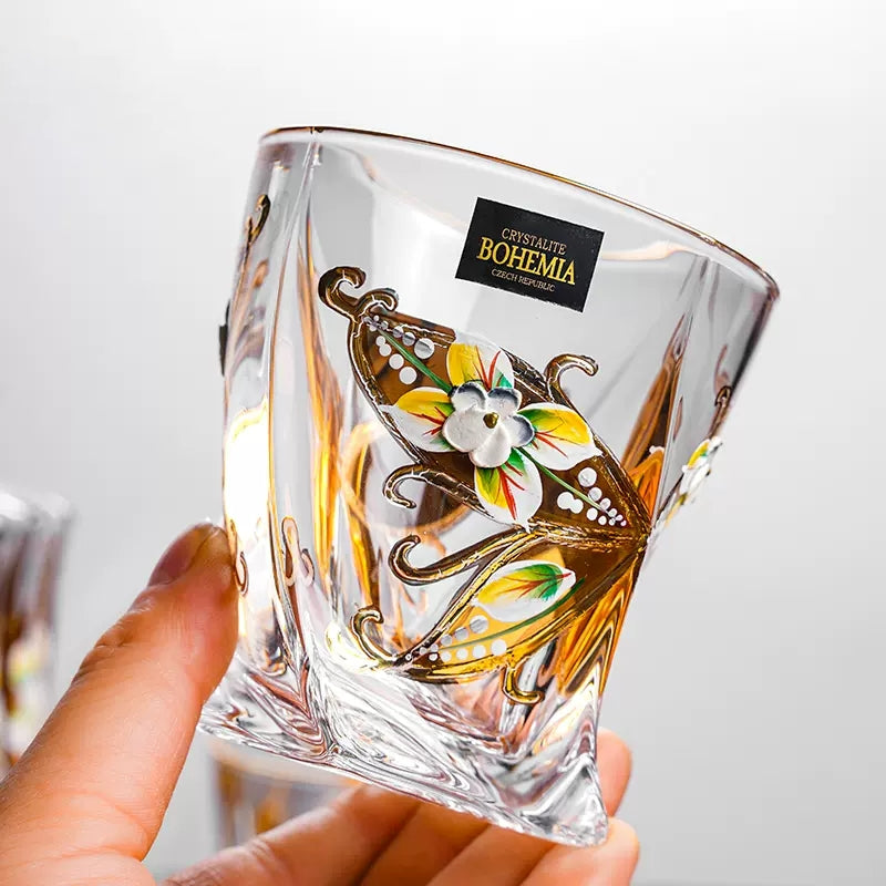 Whisky Decanter Set Bohemia Crystalite Butterfly Gold Enamel Czech Crystal Whisky Glass Decanter Gift Box