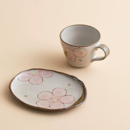 Coffee Cup & Saucer Set – Mino Ware Winter Sakura Ceramic