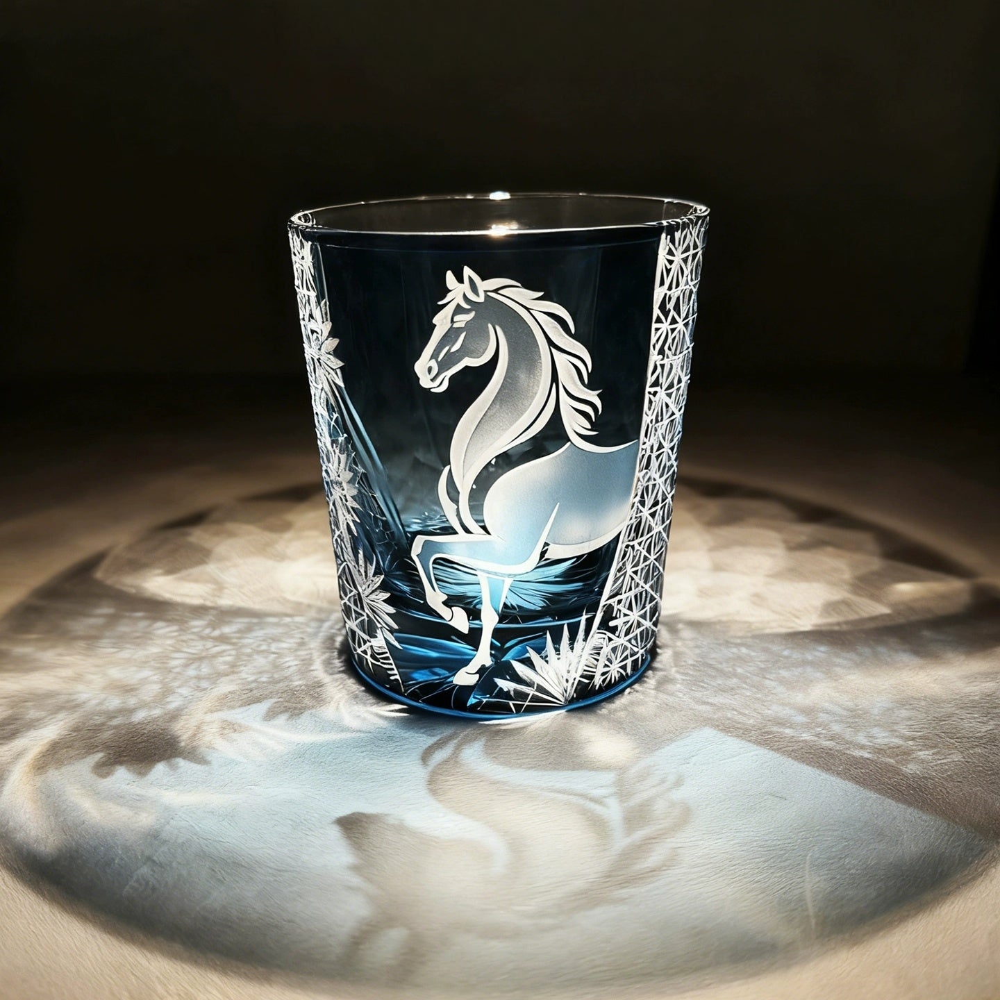 Whiskey Glass Meiba Horse | Edo Kiriko Handcrafted Crystal Glass Blue & Black